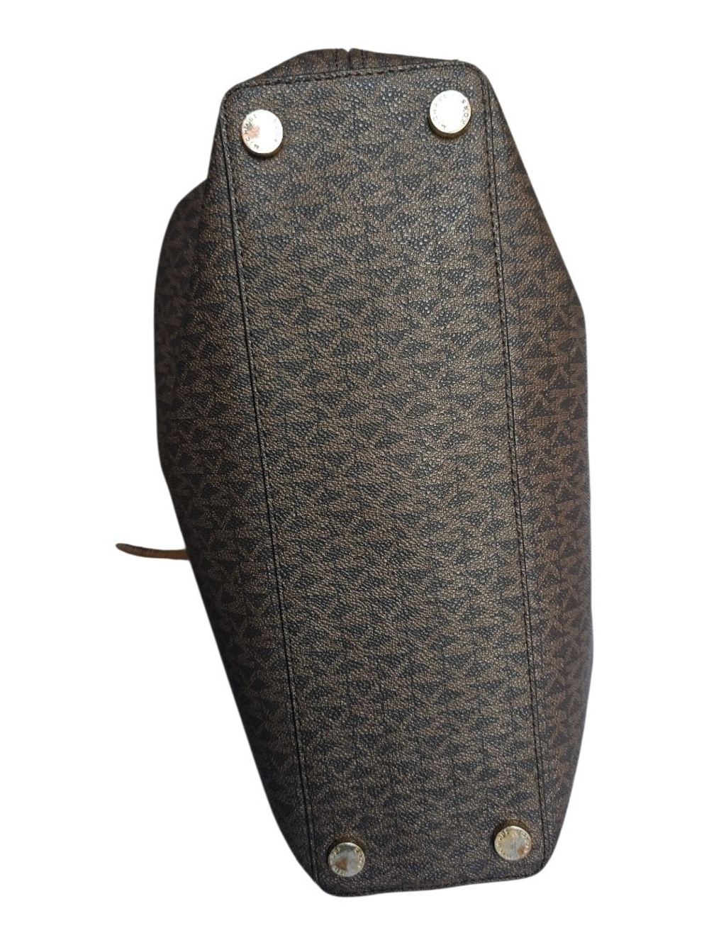 Michael Kors Brown Logo-Print Satchel with Tan Handles and Gold Hardware - Picture 8 of 8